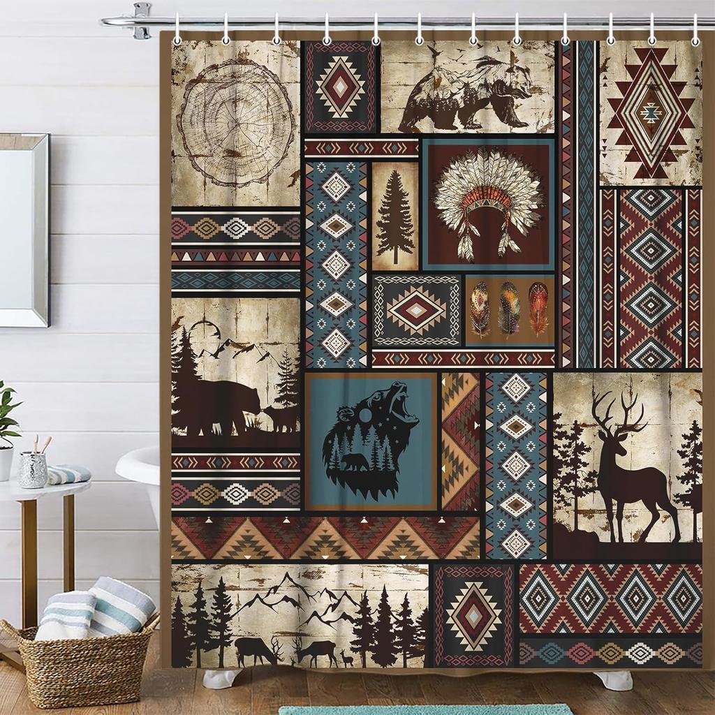 African Shower Curtain for Bathroom Elephant, Giraffe, Leopard Print  Cabin Tropical Forest Decorative Curtain With Hooks