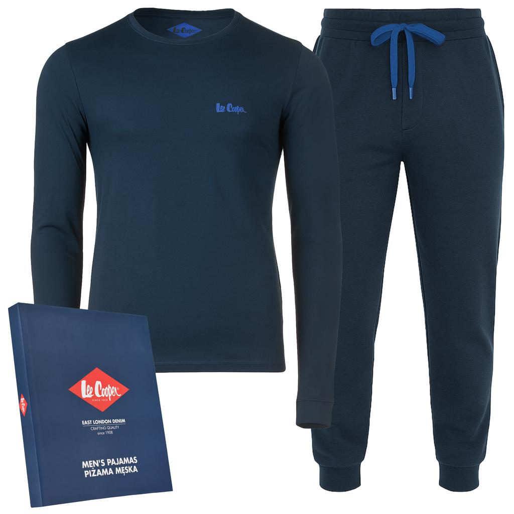Lee Cooper Piżama Męska Bawełniana Długa Granat Niebieska Logo