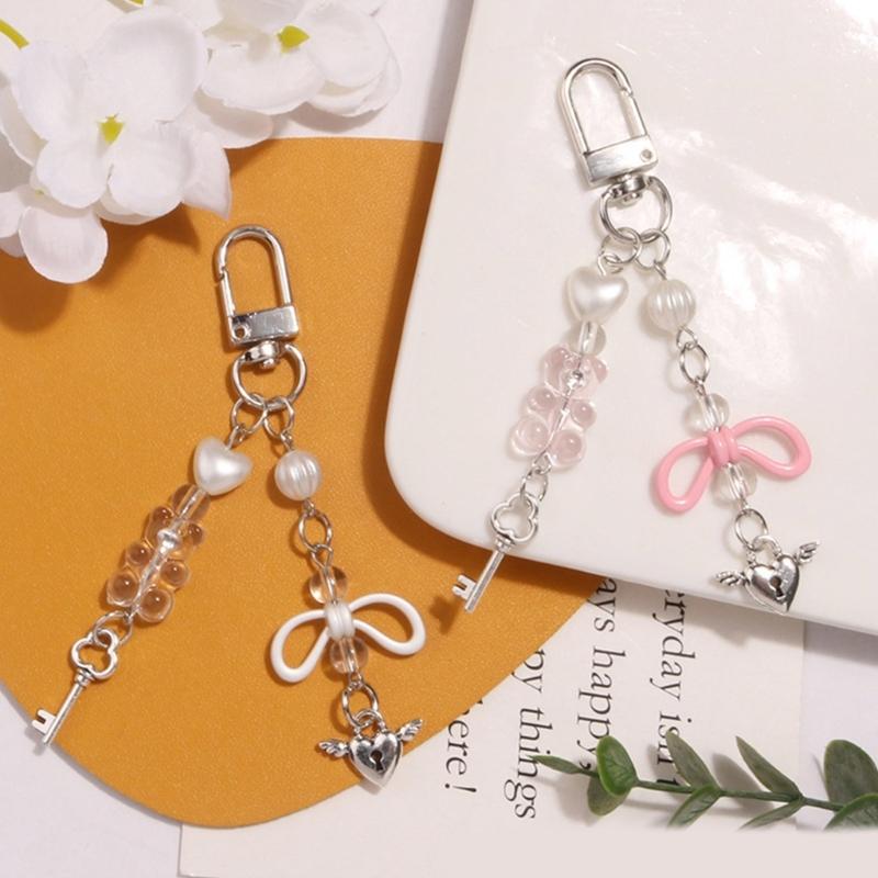 Niedlicher Herzschloss Bär Perlenanhänger Handyband Lanyard Tasche Schlüsselanhänger Rucksackanhänger Autoschlüssel Dekoration Kette