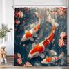 Japanese Style Shower Curtain Pink Cherry Blossom Floral White Crane Mountain Koi Carp Ink Scenery Modern Bathroom Curtain Decor