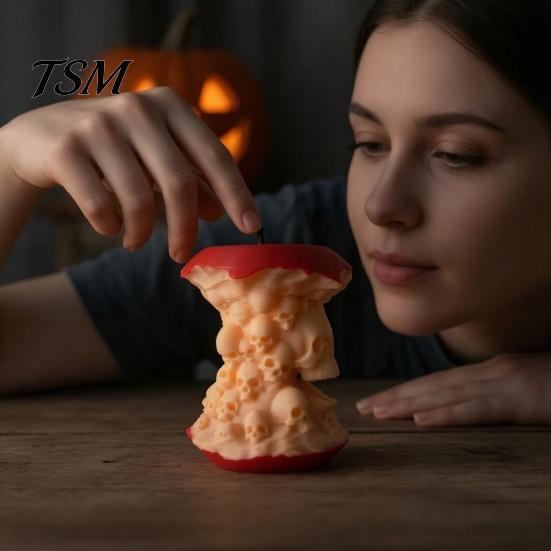 Artistic Craft Collectible 3D Printed Apples Skull Figurine, Spooky Skeleton Funny Desk Ornament Sculpture, Halloween Gothic Desktop Decor,