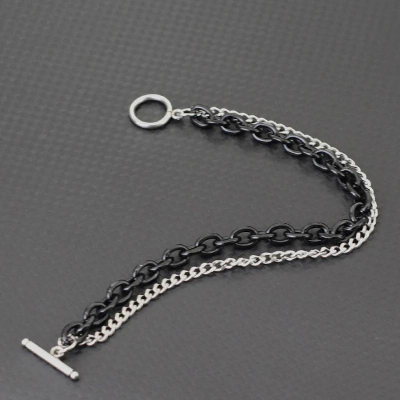 Stainless Steel Cuban Chain Bracelet For Men OT Buckle Double Layer Link Braslet Bangle Casual Accessories Pulseria Hombre Joias
