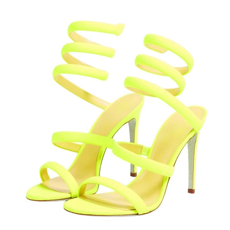 Fashion 2024 New Ankle Snake Twine Around Sandals Sexy Silver Gold Summer Fine High Heel Open Toe Temperament Women's Shoes Size 43