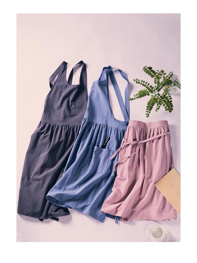 Japanese Korean Style Cotton Linen Apron with Custom Logo for Gardening, Cafe, and Kitchen Use