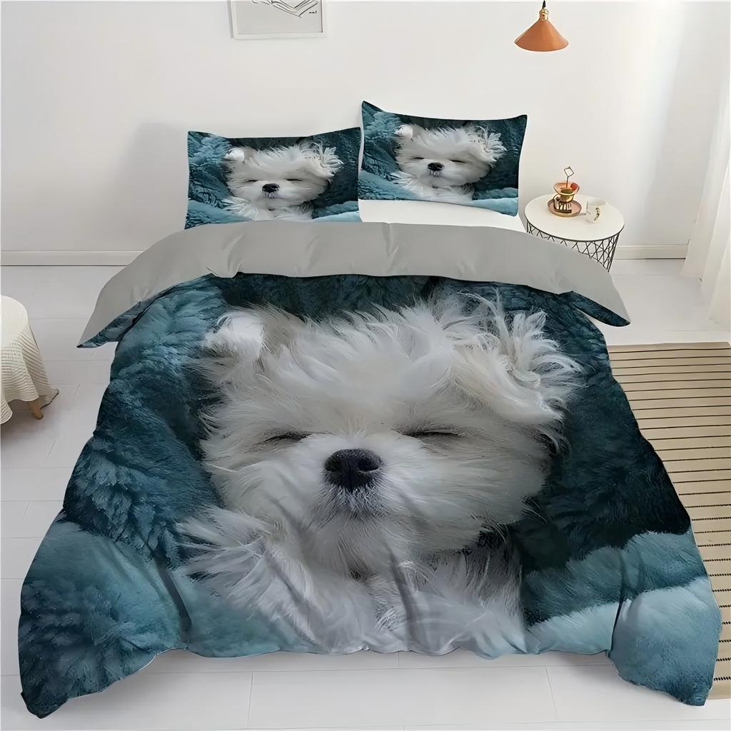 Comforter Cute White Dog 3D Print Bedding Set For Kids Teens Adult Animal Theme Soft Comfortable Home Textiles Set