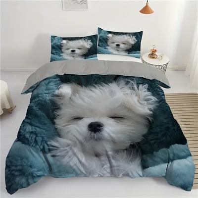 Cute White Dog 3D Print Bedding Set For Kids Teens Adult Animal Theme Duvet Cover Soft Comfortable Home Textiles Quilt Cover Set