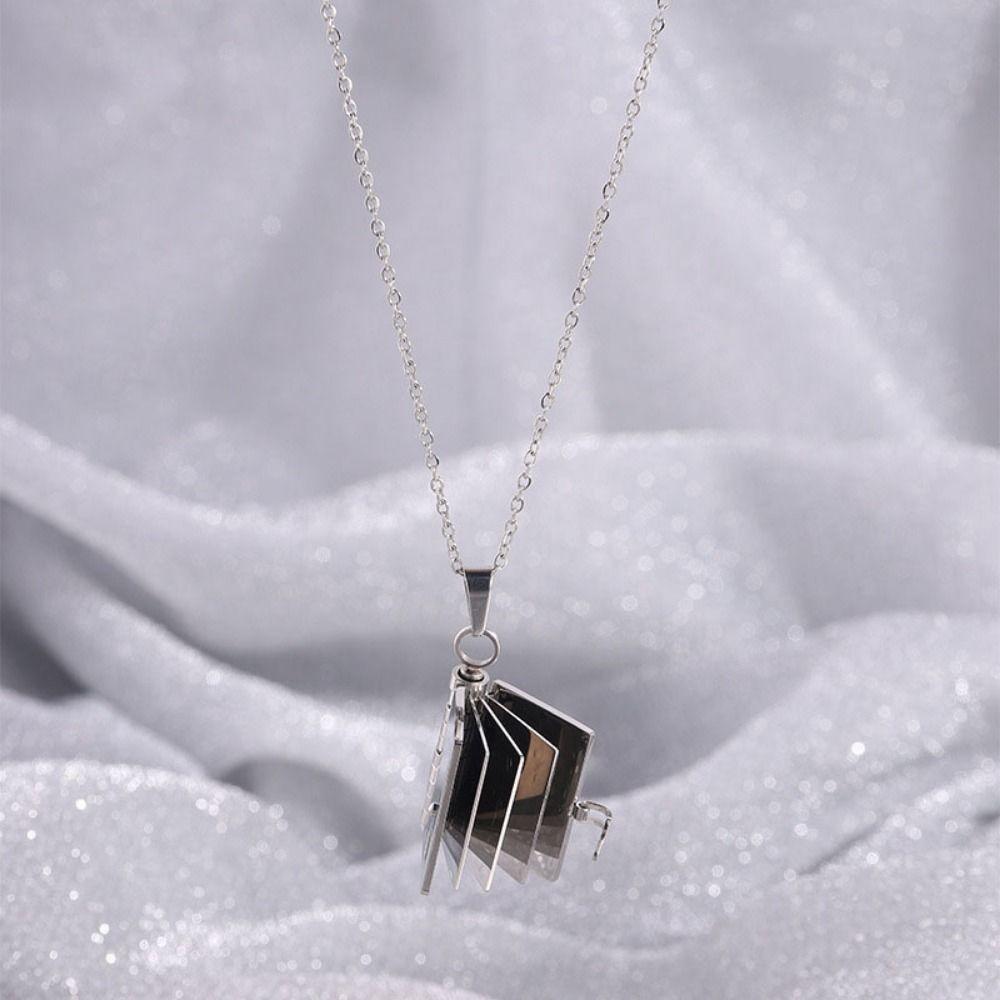 Metal Women's Sweater Chain Stainless Steel Lovers Choker Necklace Book Pendant Necklace  Girls