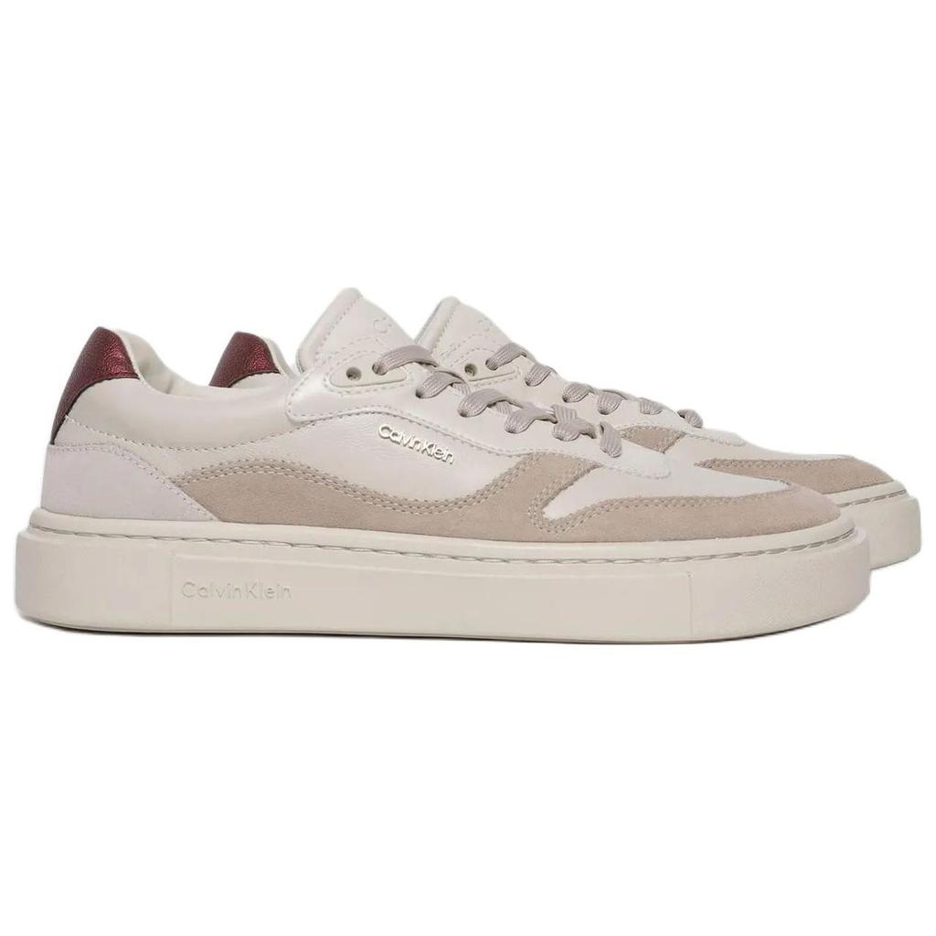 Calvin Klein Wildleder Metall-Logo Runde Zehenpartie Schnürung Low-Top Sneakers Damen-Sneakers Beige HW0HW02114-0IO