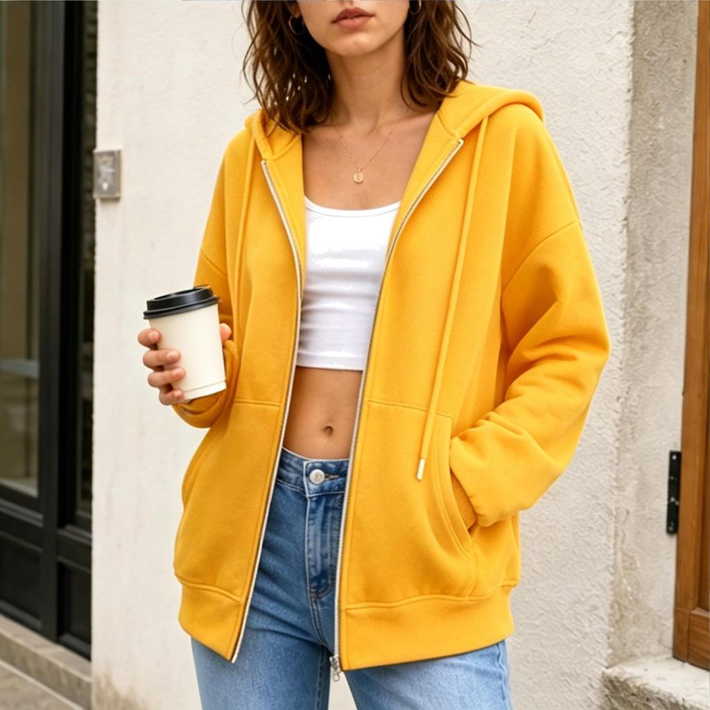 Women's Long Sleeve Color Hooded Sweatshirt Pullover for Everyday Wear