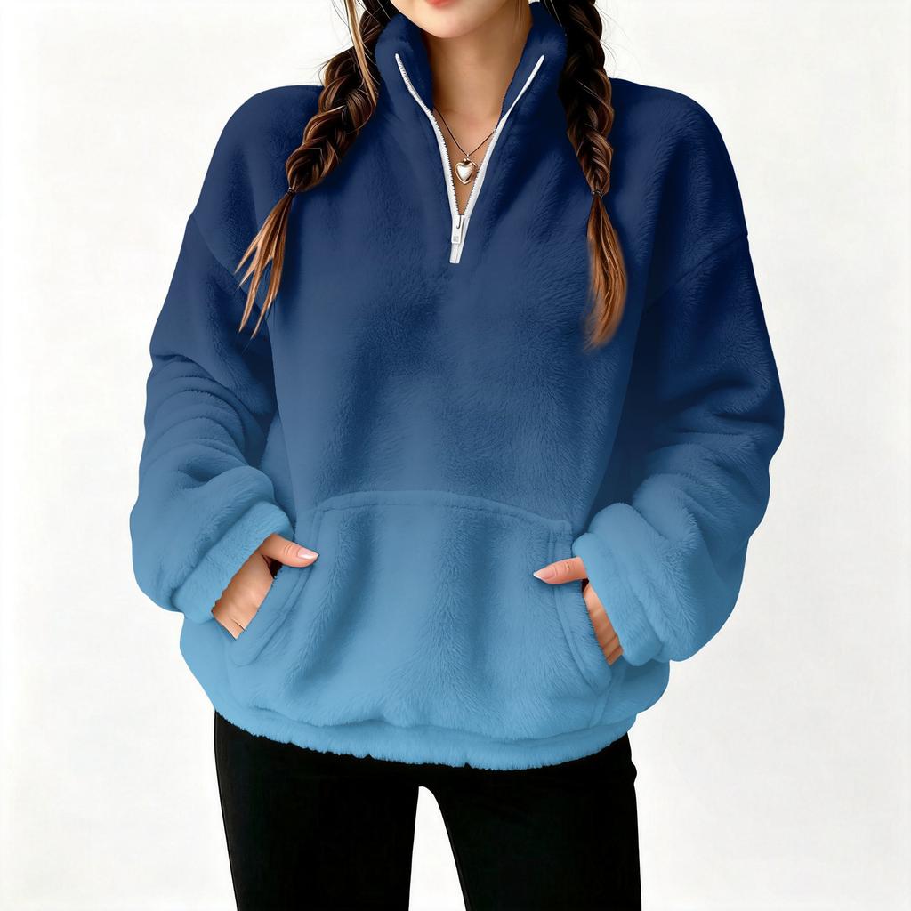 Women's Half Zip Pullover Gradient Print Long Sleeve Top for Fall and Winter