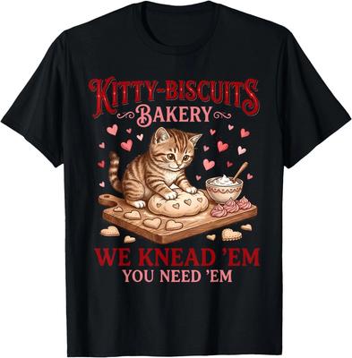Retro Vintage Cat Kitty Biscuits Bakery Happy Valentines Day T-Shirt