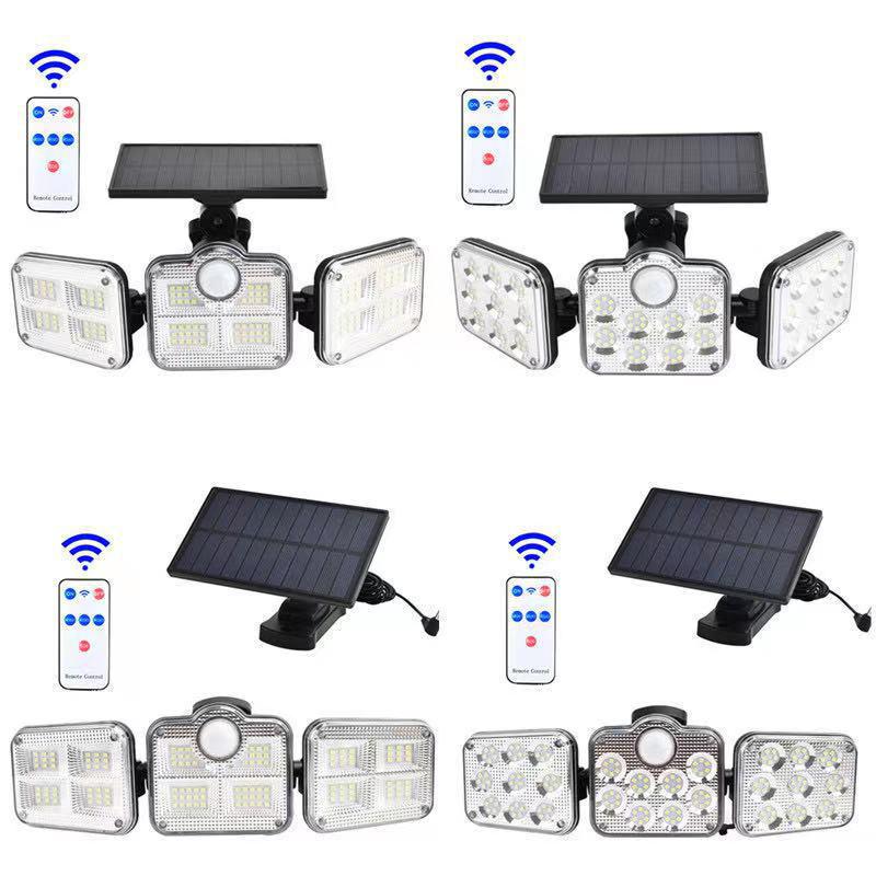 Lámpara de Pared Solar Giratoria de Triple Cabezal 138LED con Sensor de Movimiento para Iluminación Exterior, Jardín, Garaje y Calle