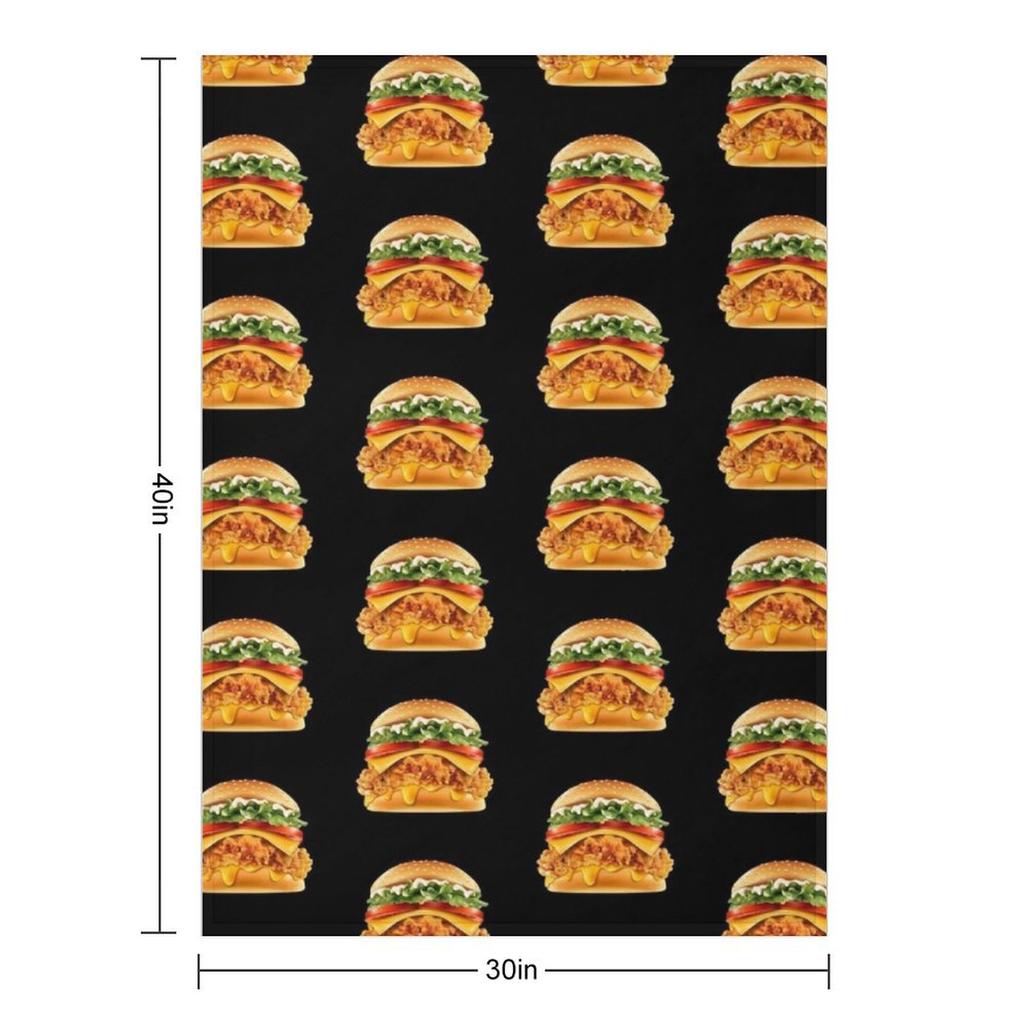 Crispy Chicken Burger With Melted Cheese Throw Blanket Flannel Fabric Loose Summer Tourist Blankets