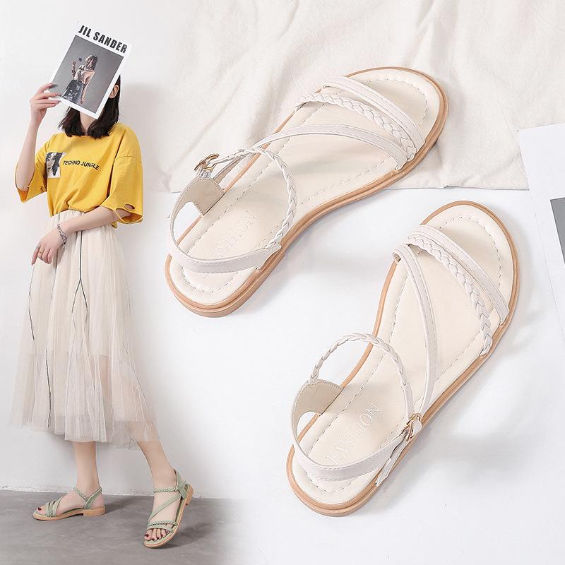 Beautiful Explosion Casual Flat Sandals Women's Outer Wear Summer New Fashion Versatile Soft Sole Pregnant Women's Roman Shoes