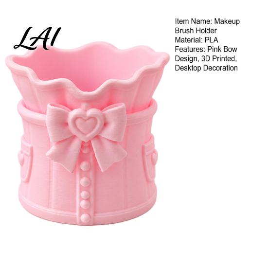 Cosmetic Tool Makeup Brush Pink Bow Storage Box Holder, 3D Printed Desk Organizer, Pen