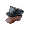 25 Early autumn new leather flat top hat newsgirl hat British retro face little navy hat tide