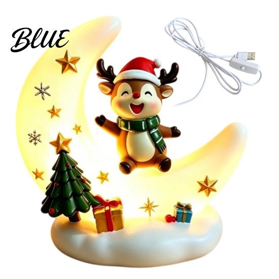 Glowing Desktop Decorations Christmas Moon Night Light with Santa Claus, Resin Decoration Warm LED Home Decor Glow, Holiday Tabletop Ornament for Desk