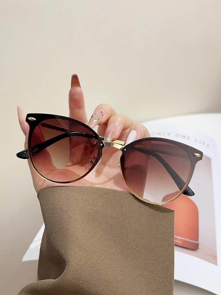 1Pc Metal Frame Cat Eye Sunglasses Frameless Lens Fashion Eyewear Women Men Sunglasses for Holiday Party, Vacation, Street