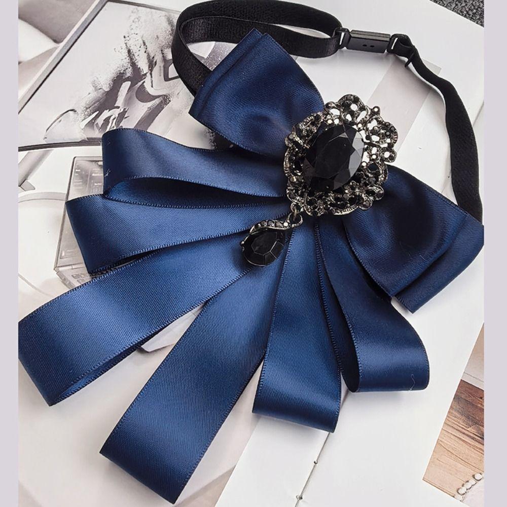 Fabric Bowtie Crystal Collar Flower Brooch Accessories Bow Tie  British Style