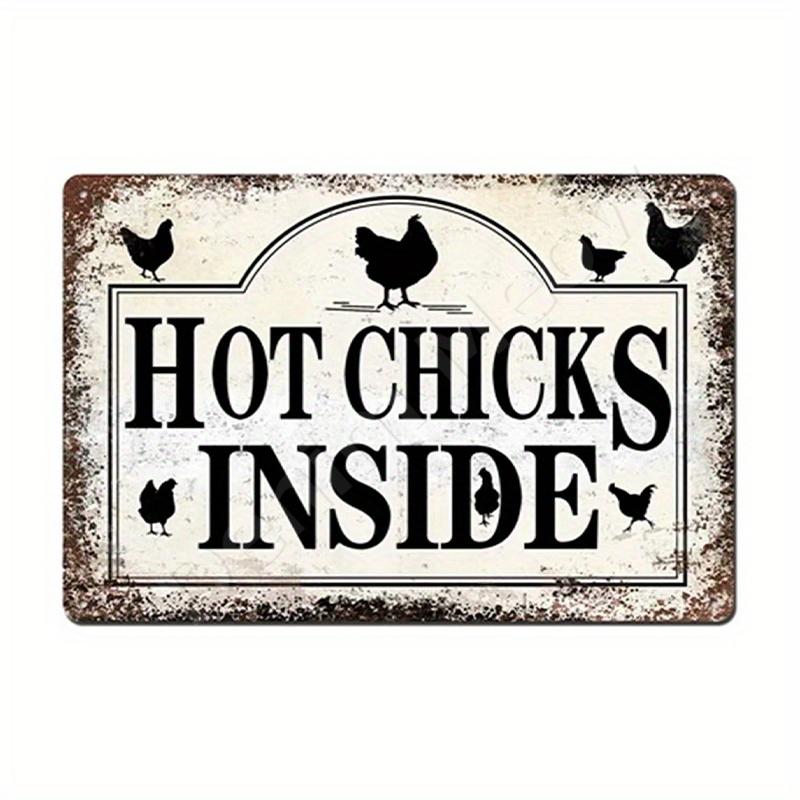 The Fluffy Butt Hut Vintage Retro Metal Sign Hot Chicks Funny Wall Art Sign Welcome To Our Coop Kitchen Farmhouse Wall Decor