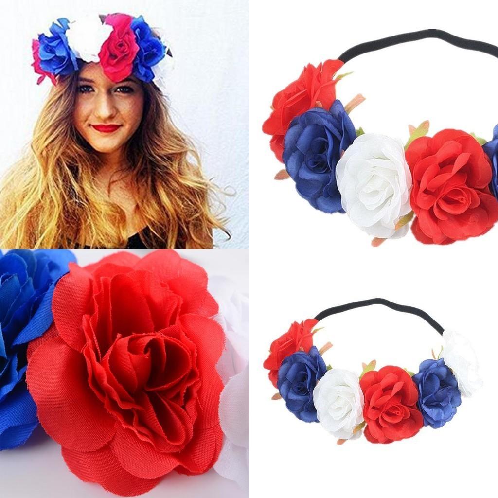 Red White Blue Flower Crown Headband For Queens Jubilee Festivities