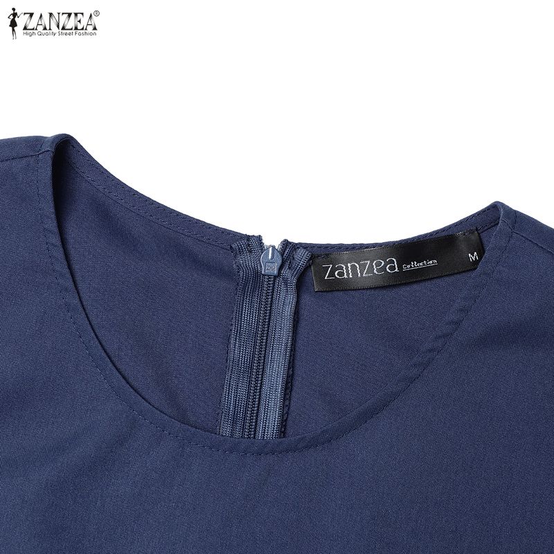 ZANZEA Women Casual Round Neck Solid Color Short Sleeve Dress
