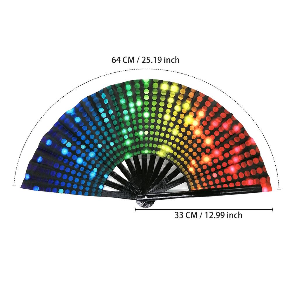 1pc Large Folding Hand Fan Fold Dot Rainbow Print Festival Handheld Fan 33cm Large Folding Hand Fan Handheld Fan Art Craft