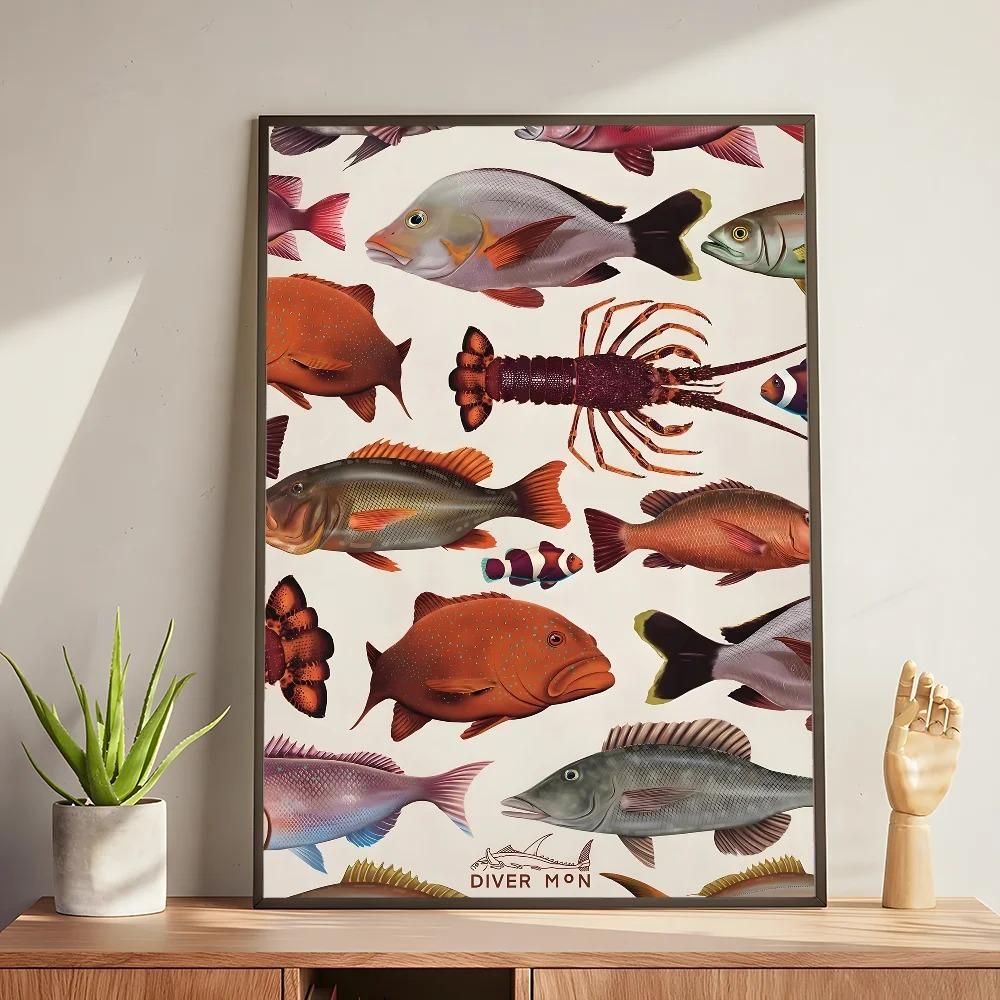 Whale and Shark Seashells Turtles Octopus Fish Marine Life Ocean Animals Poster and Print Canvas Painting  Wall Art Home Living Room