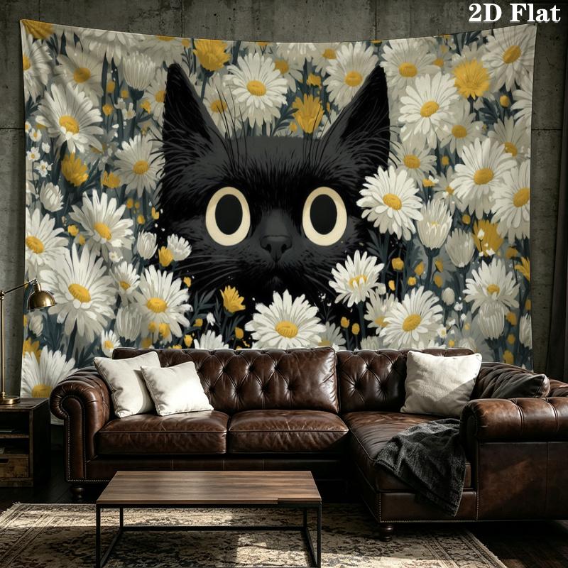 Black Cat Wall Tapestry Aesthetic Wall Hanging Printed Fabric Blanket Decorative Tapestries for Bedroom Living Room Home Decor