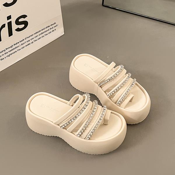 

Модные домашние тапочки Обувь на платформе Резиновые шлепанцы Слиперы Женские шлепанцы с бусинами Шейл Женские Пляжные Гавайские 2025 Сабо 35