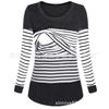 Womens Postpartum Nursing Top Striped Loose Long Sleeve T-Shirt Maternity Breastfeeding