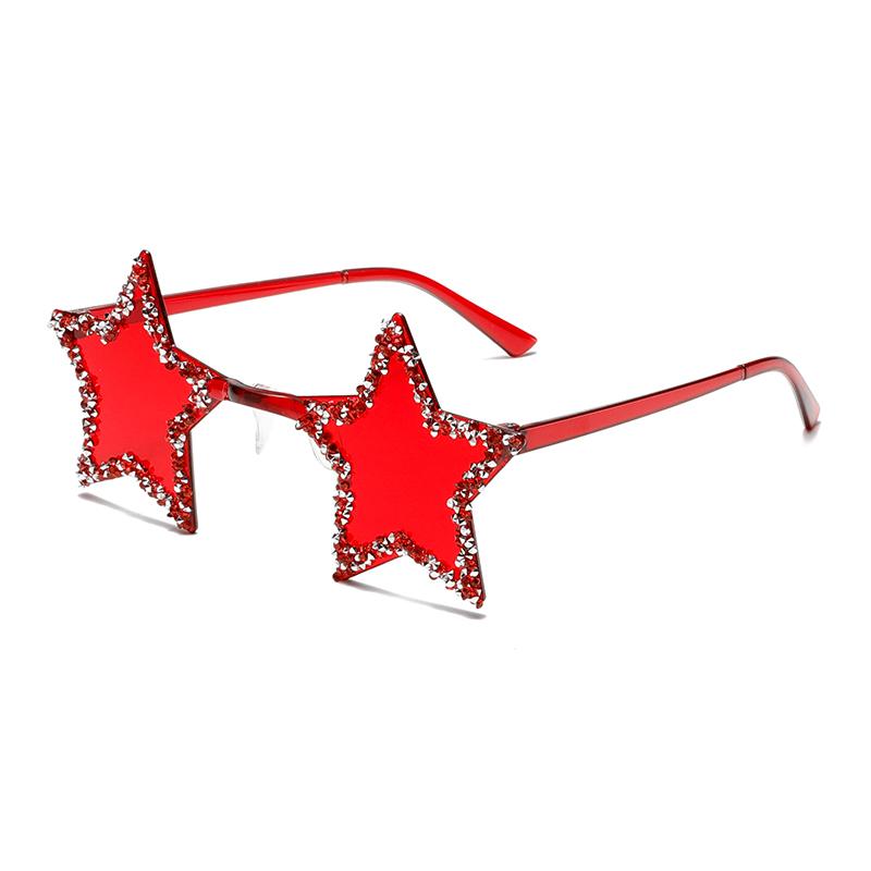 Fashion Candy Color Shades with Crystal Shiny Retro Rimless Star Women Ins Brand Design Sunglasses Chic Beach Sun Glasses