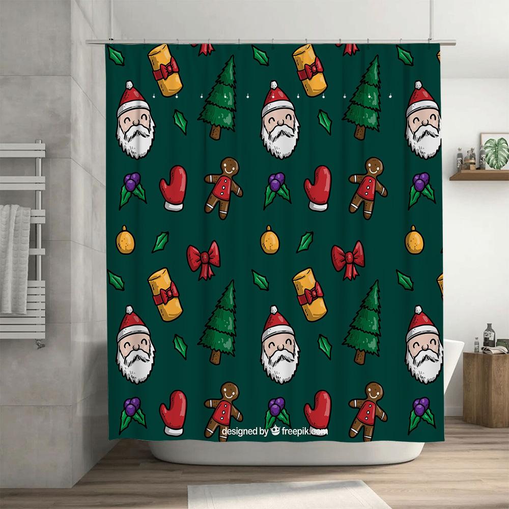 Christmas Decor Shower Curtain with Festive Print Waterproof Fabric Perfect for Holiday Season Decoration