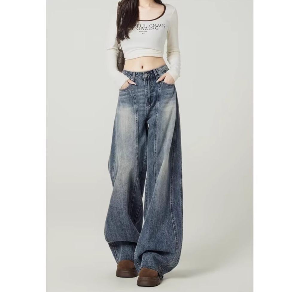 

Women s 2026 Spring High-Waisted Wide-Leg Jeans - Retro, Slimming, Floor-Length Scythe Style 2XL: Height 155-165CM (67-73kg)
