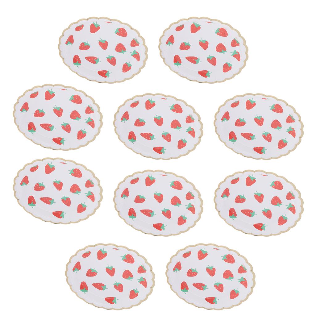 10Pcs Party Tableware Disposable Strawberry Pattern Tableware Set for Birthday Parties Seaside