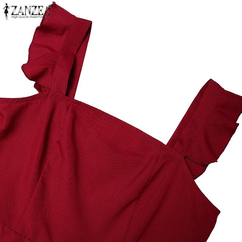 ZANZEA Women Square Collar Summer Casual Sleeveless Dress Holiday