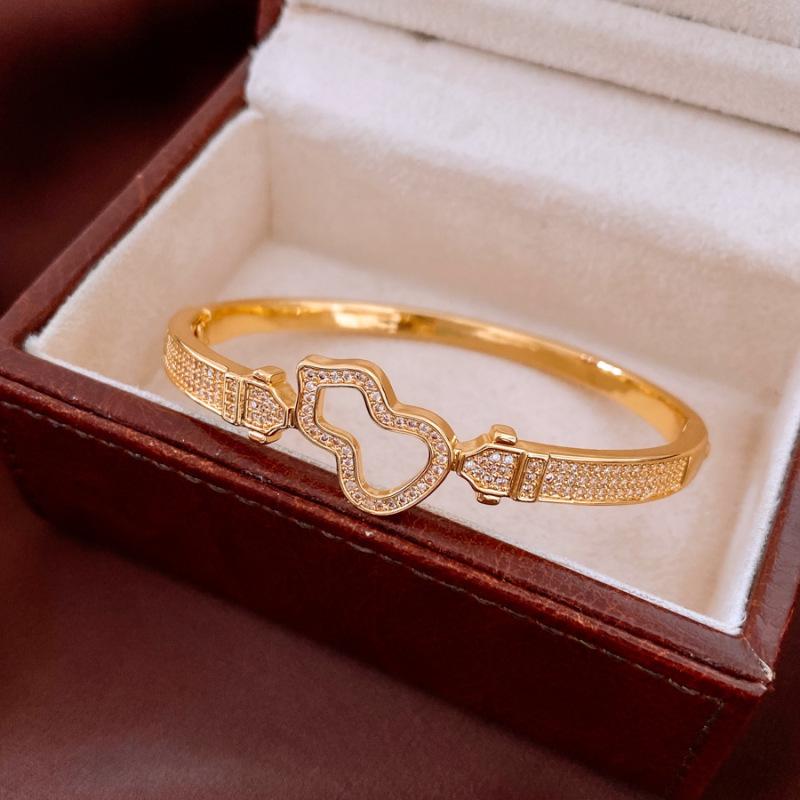 Gourd Hollow Gold-Plated Zircon Bangle - Chinese Style Luxury Fashion Bracelet