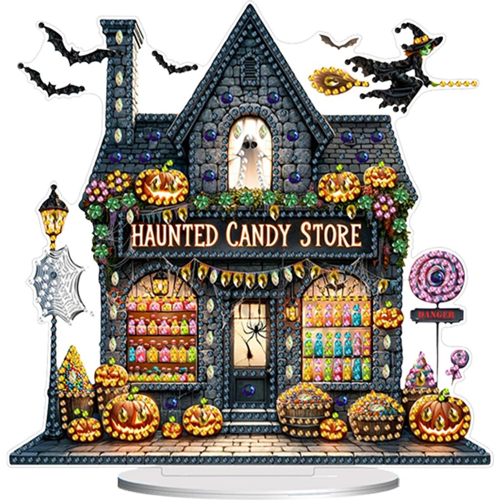 Acrylic Happy Halloween Diamond Painting Tabletop Ornaments Kit Table Top Diamond Painting Ornament Kits for Home Office Decor