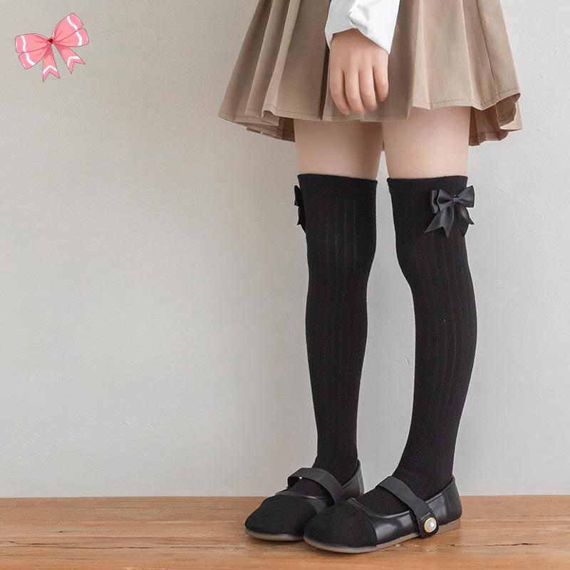 Children's Socks Summer Lolita Wooden Ear Mesh Ribbon Large Bow Mid-tube Socks for Girls