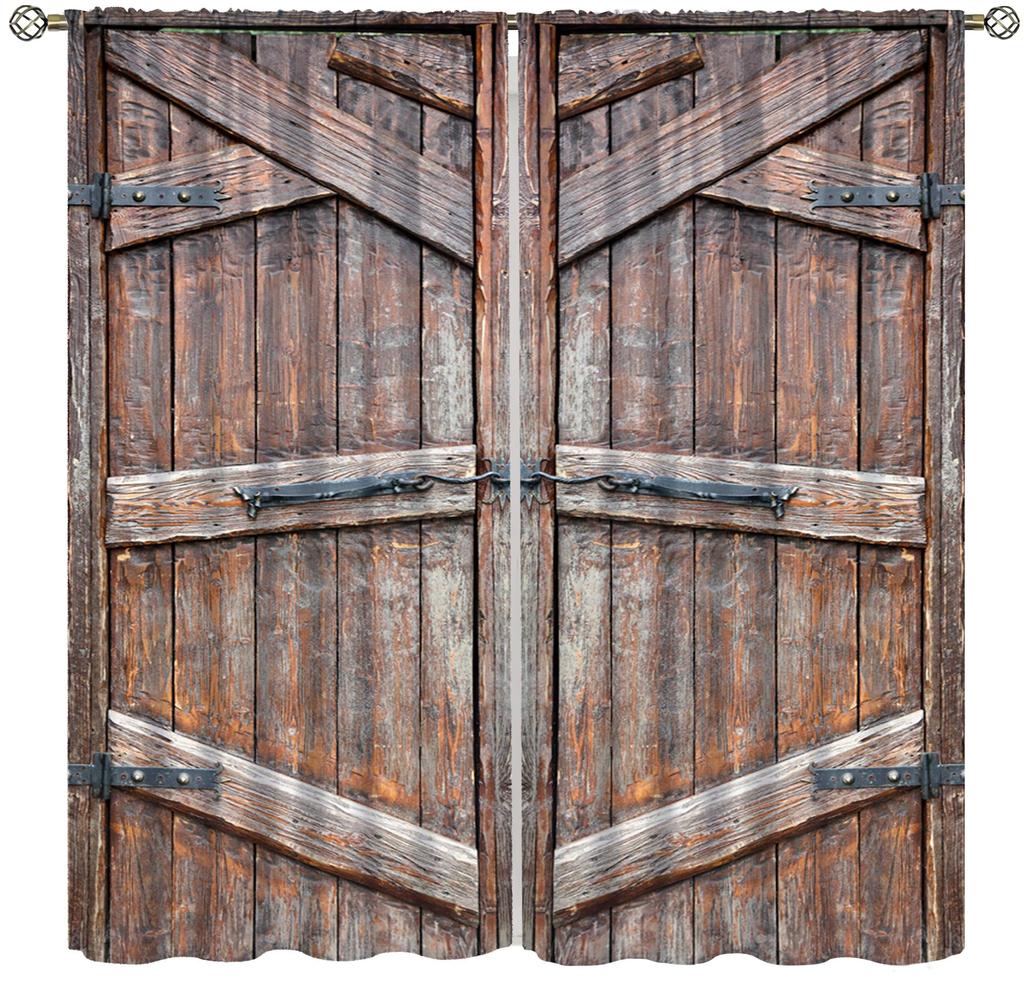 Rustic Vintage Wood Plank Blackout Curtain 2 Panels Aged Rough Wooden Board Texture Print Window Drape Warm Cabin Living Room