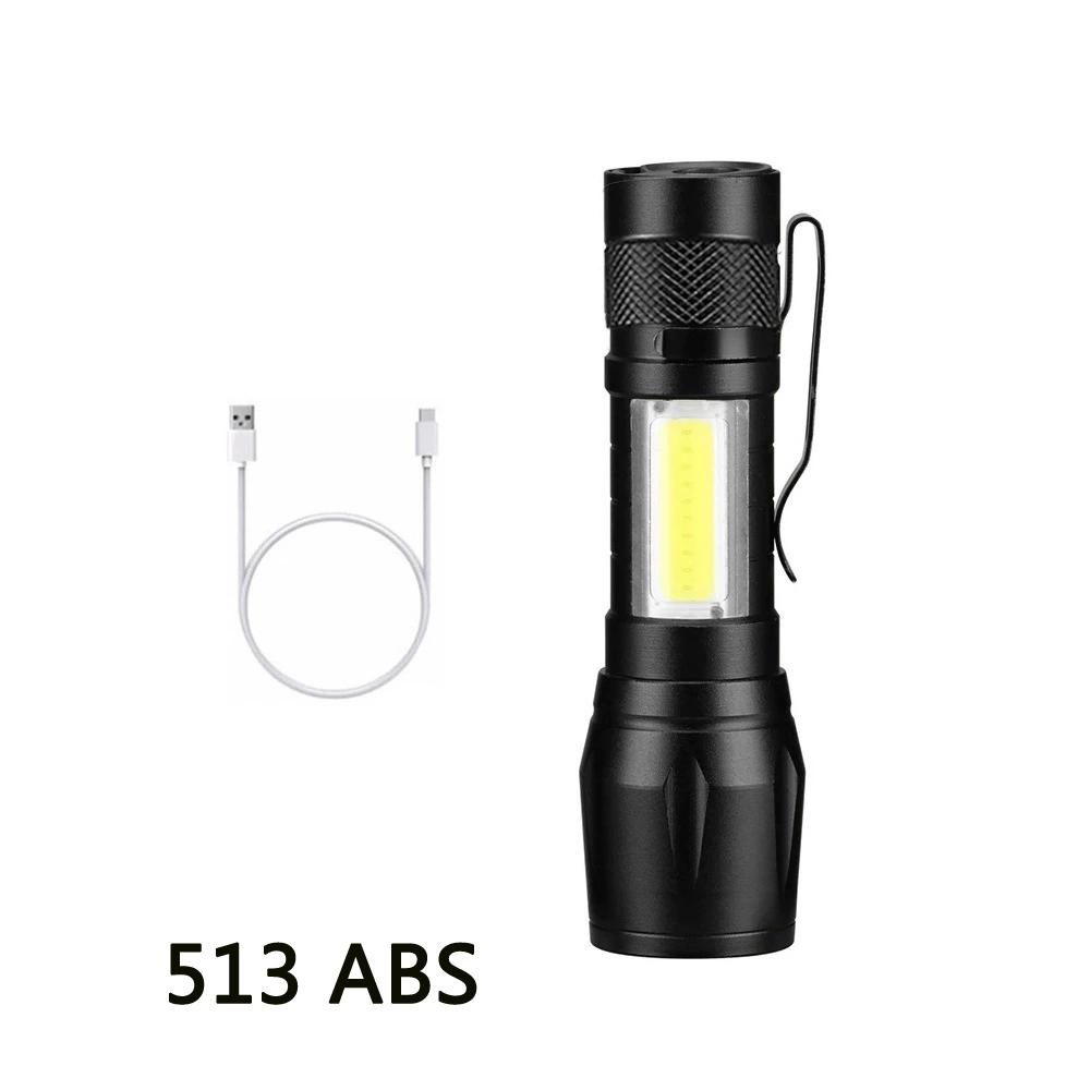 Mini LED Flashlight COB+XPE Portable Torch USB Charging Camping Lantern Zoomable Focus Light Tactical Flashlight with Pen Clip