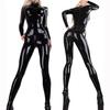 Combinaison Bodysuit Sexy Brillante en PVC pour Femme Col Haut Combinaison moulante Fermeture éclair au dos Amincissante Body Complet Collants de Bonne Maîtresse Leotard de Danse