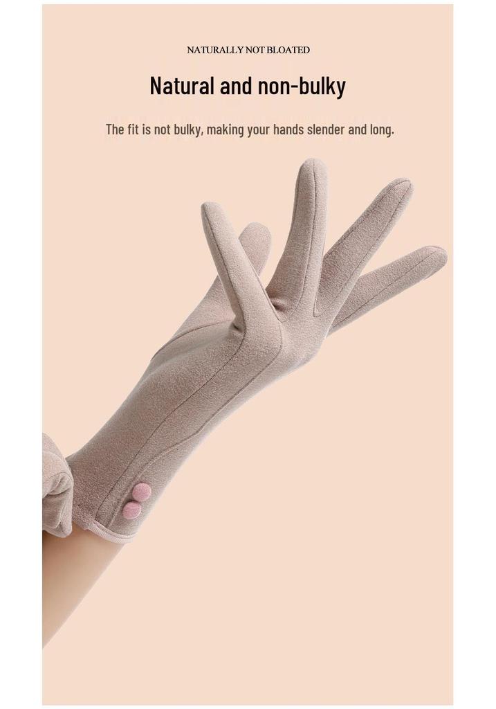 Women's Autumn & Winter Windproof Touchscreen Gloves - Velvet Lined, Korean Style