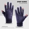 Men's Winter Cycling Suede Gloves - Windproof, Touchscreen, Two-Finger Exposed for Motorcycle and Takeaway Use.