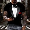 Summer Men's TuxedoRetro Tie Suit  Bow Tie 3d Print T-shirt Casual Short-sleeved Street Funny Fake Suit Top