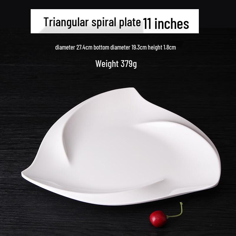 Qianxing A8 White Melamine Triangular Spiral Dinner Plates, 11-inch (Set of 5)
