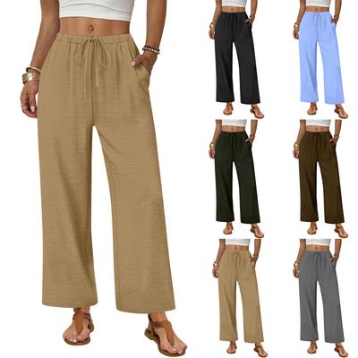 Women Drawstring Waist Wide Leg Pants Loose Fit High Waist Casual Trousers Soft Fabric Lightweight Lounge Bottoms