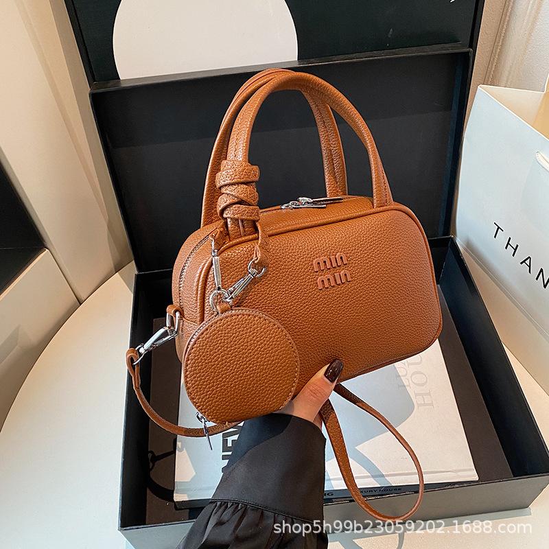 Early autumn lychee pattern simple mini bowling handbag small square bag mobile phone bag single shoulder messenger bag female