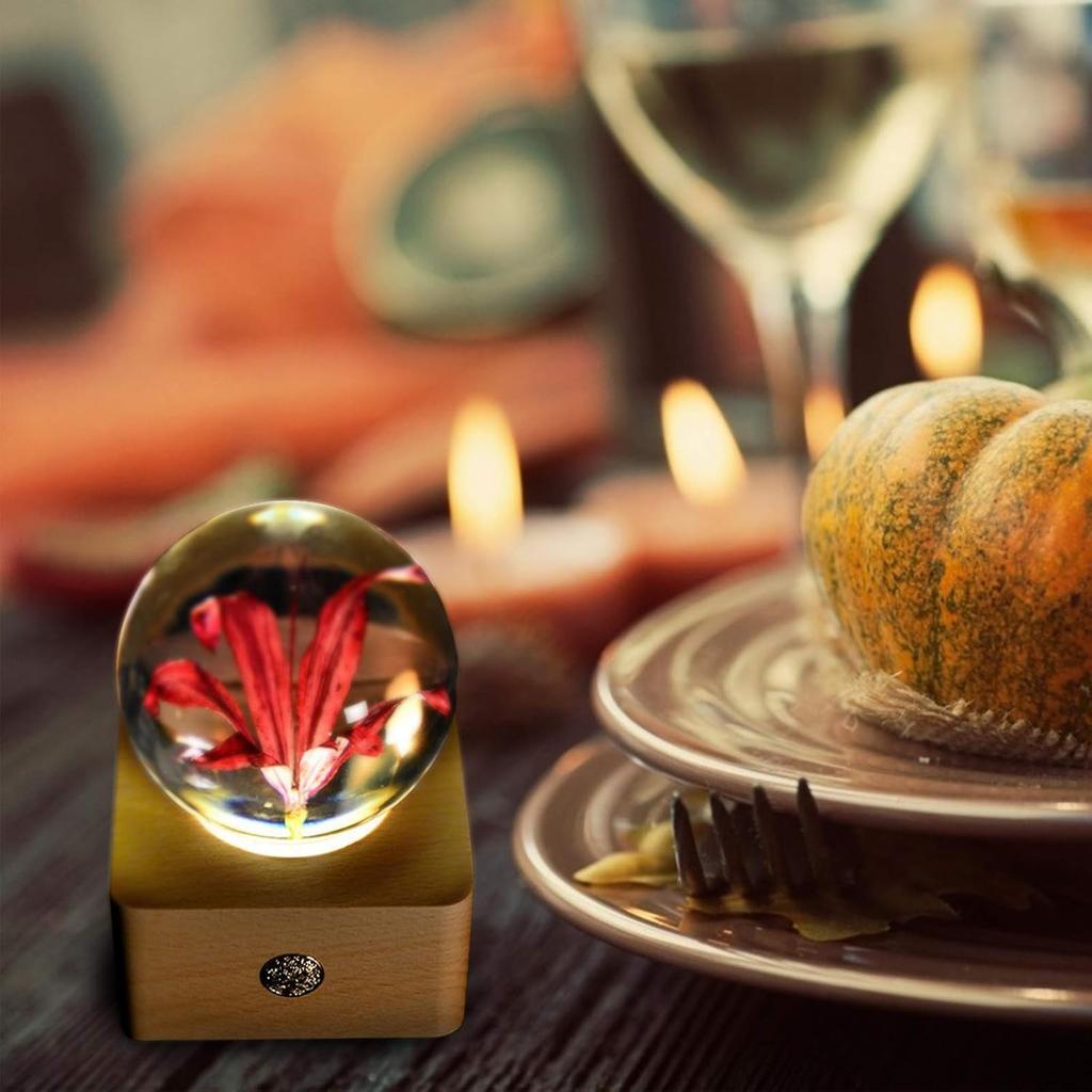 MISS LI GARDEN Forever Flowers Various and Original Color Flower in 3D Crystal Ball with LED Lights,Elegant Present for Girlfriend Wife Mom Women