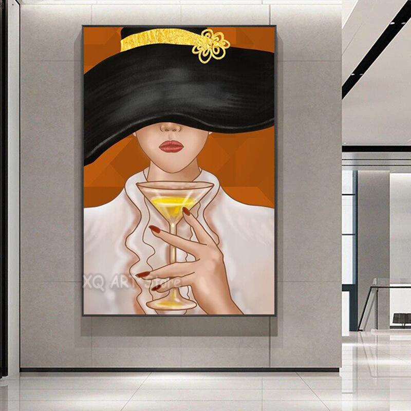 Elegant Damehatt Lerret Maleri Abstrakt Figur Plakater HD Trykk Vegg HD Bilder Stue Hjem Dekorativ Uten Ramme Gaver